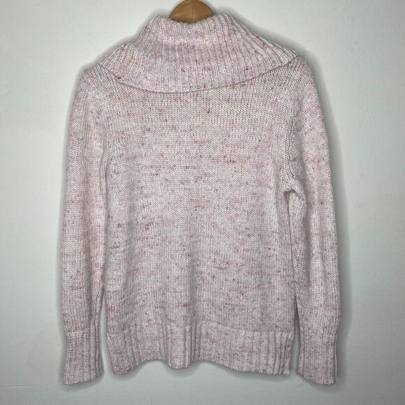 Loft Pink Multi-Color Pastel Shimmery Long Sleeve Boxy Cowel Neck Sweater Medium - Picture 5 of 11